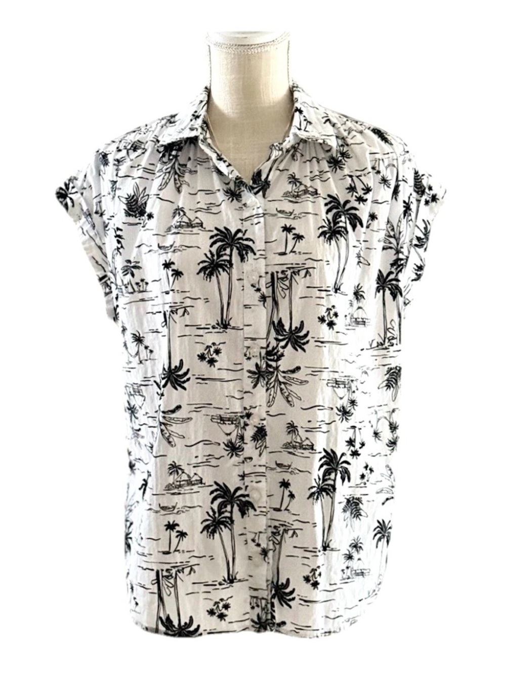 A.N.A A New‎ Approach Hawaiian Shirt White Cotton Blend Size XS